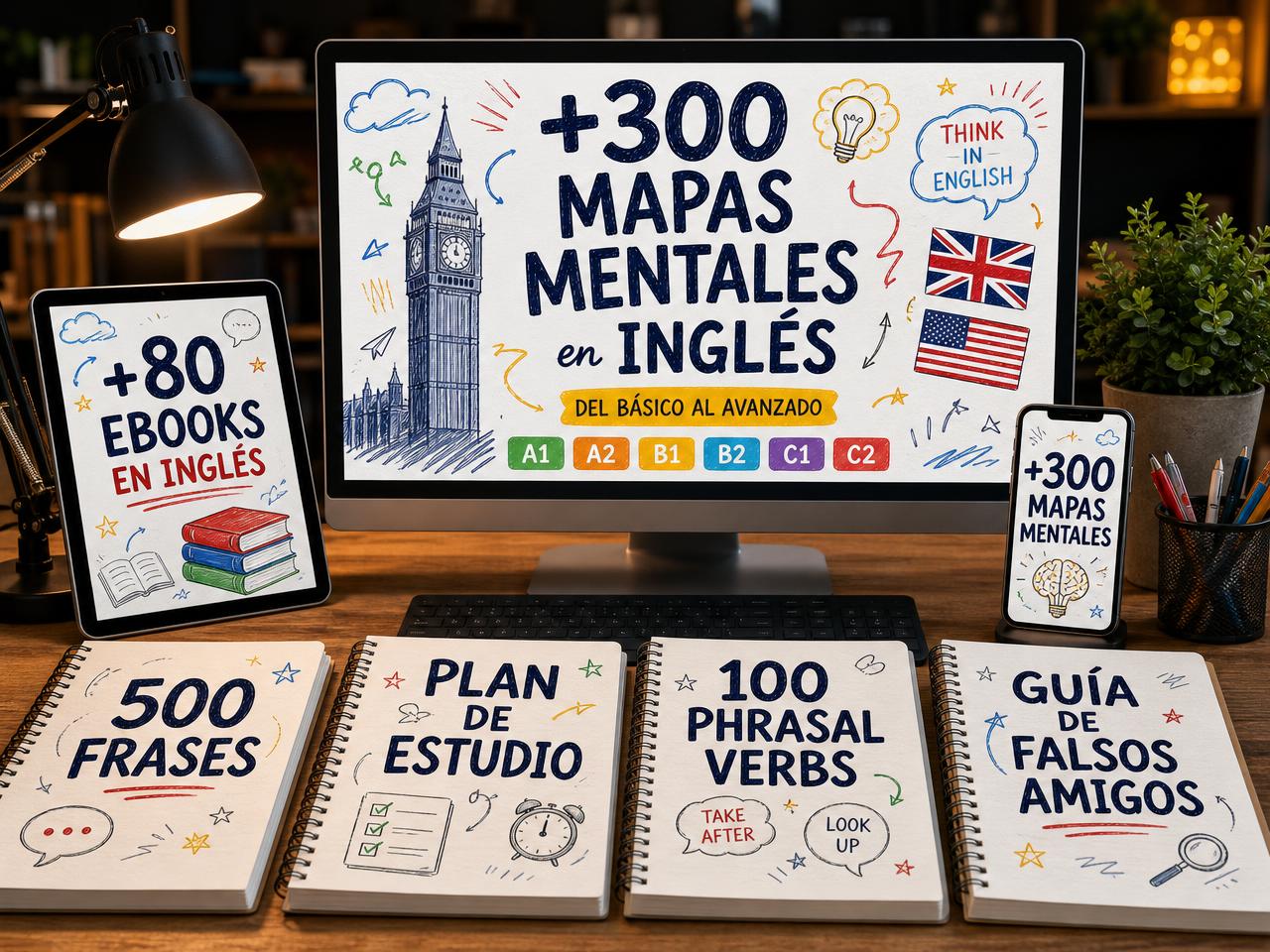 Mockup del Kit Completo de Inglés Visual